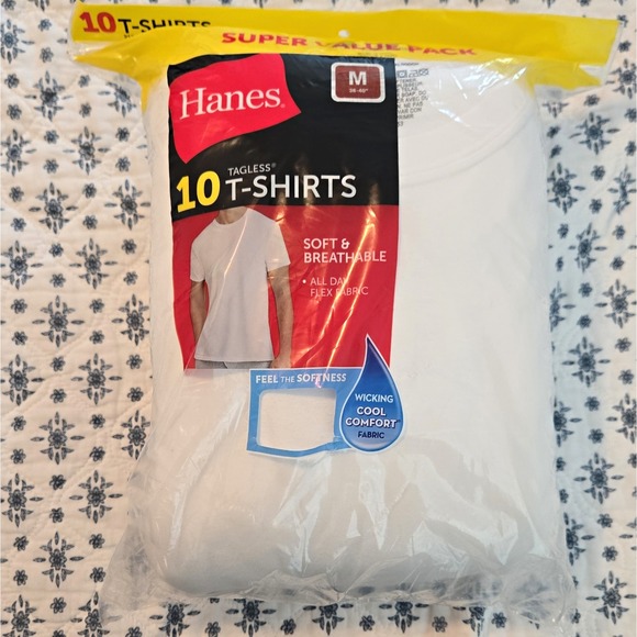 Hanes Other - NWT Hanes Men's Tagless 10-Pack White Cotton Crew Neck T-Shirt Size M.